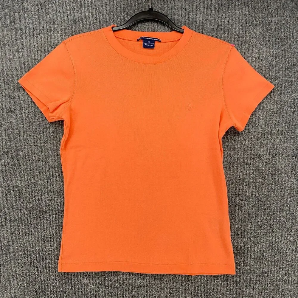 Ralph Lauren Sport Top Womens M Orange Crew Neck Y2K Classic Old Money‎ Preppy